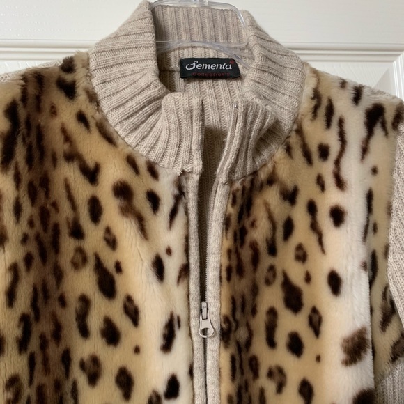 Leopard Print Faux Fur Wool Blend Sweater - Picture 2 of 4